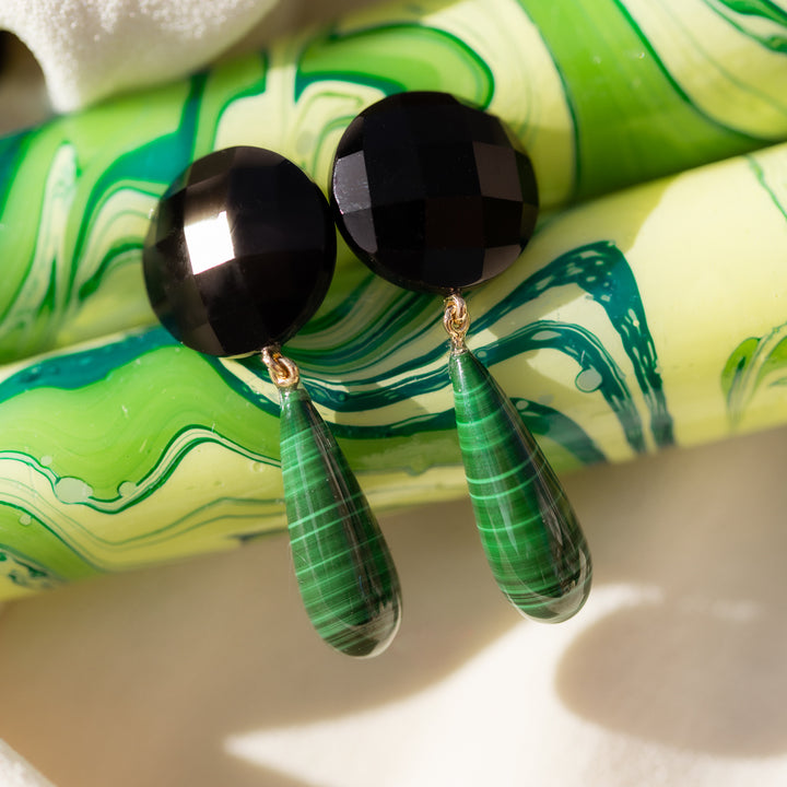 Malachit 14 Karat Gelbgold Onyx Malachit Ohrstecker